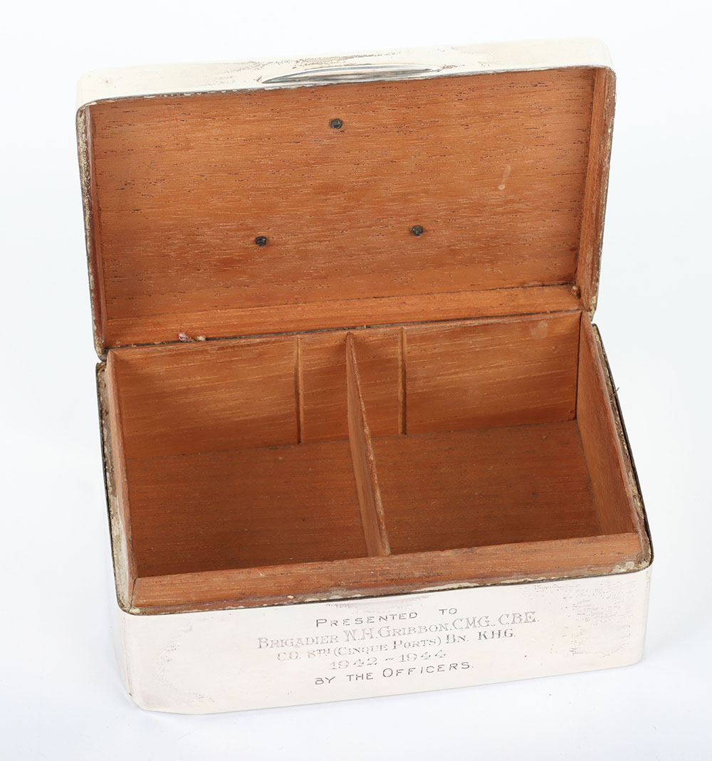WW2 Solid Silver Kent Home Guard Presentation Cigarette Box to Brigadier W.H. Gribbon CMG CBE - Image 2 of 4