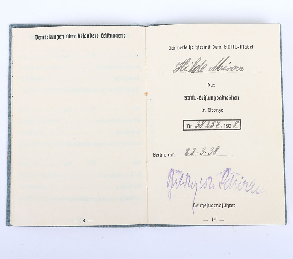 Third Reich German BDM Achievement Record Book: - Image 9 of 9