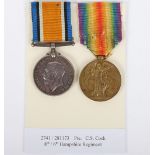 A Great War pair of medals to a recipient in the Hampshire Regiment who post war served in the Corps