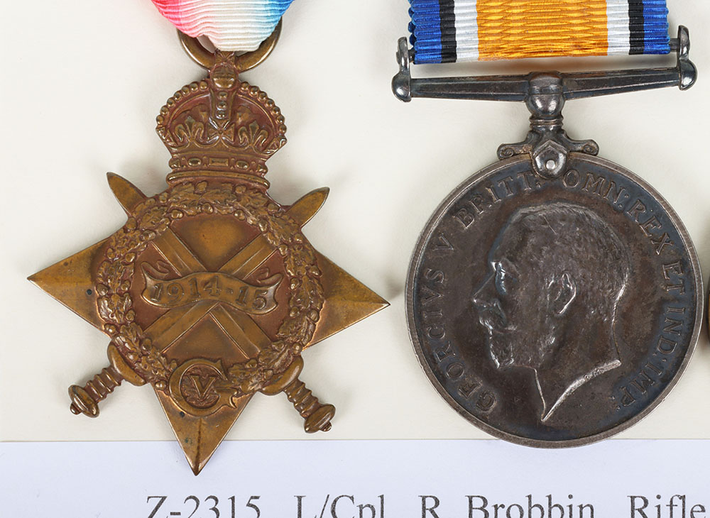 A Great War 1914-15 star medal trio to a recipient in the Rifle Brigade who was discharged due to wo - Bild 2 aus 5