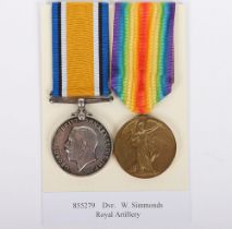 A Great War pair of medals to a Driver in the Royal Field Artillery who was discharged due to illnes
