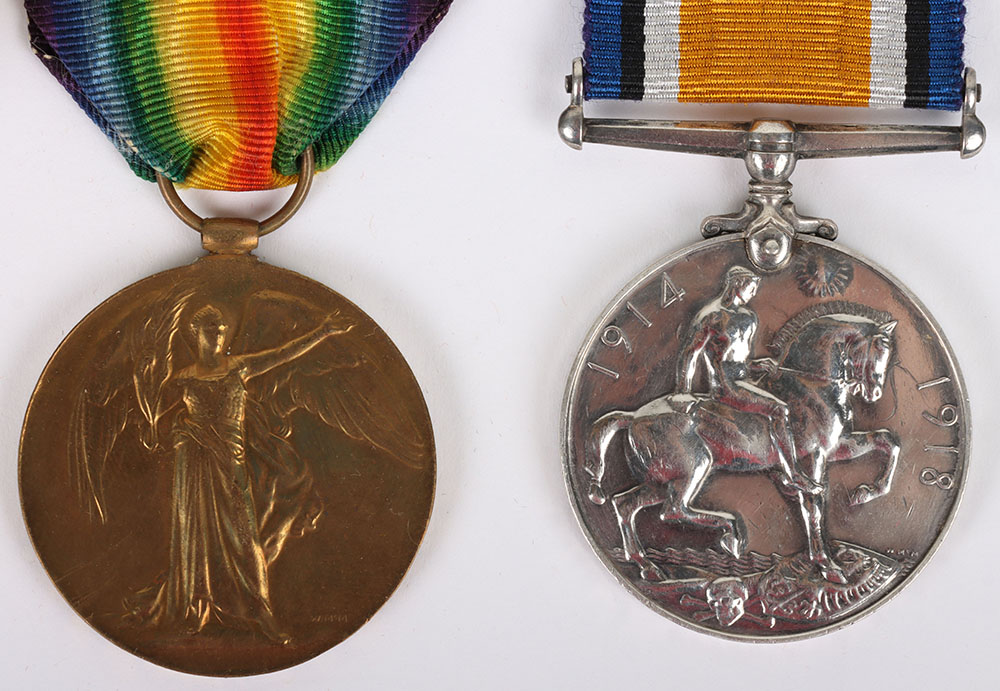 A Great War pair of medals to the East Kent Regiment which includes a self-awarded Victory medal. - Image 4 of 6