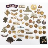 Large Quantity of cap badges, collar badges, cloth & metal shoulder titles