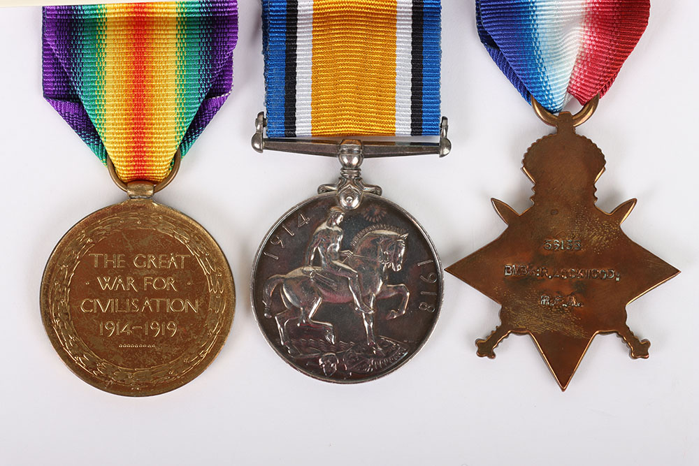 A Great War 1914-15 Star trio of medals to a Bombardier in the Royal Field Artillery - Bild 3 aus 5