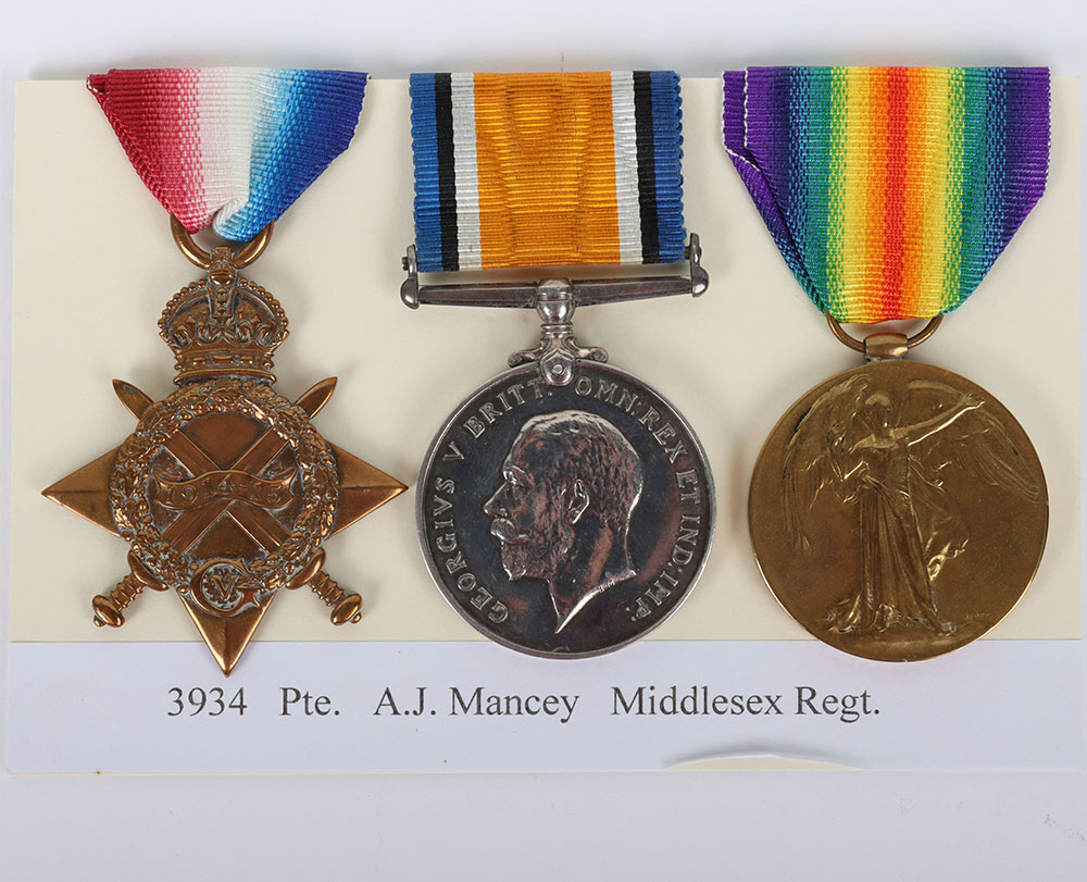 Great War 1914-15 Star medal trio to the Middlesex Regiment