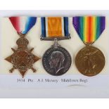 Great War 1914-15 Star medal trio to the Middlesex Regiment