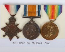 A 1914-15 Star trio of medals to a member of the Army Service Corps who first saw service in Egypt