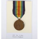 A single Victory medal to a soldier in the 8th Battalion Hampshire Regiment who landed a Suvla Bay i