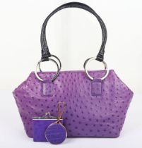 William & Son Purple Ostrich Leather Shoulder Bag with Vanity Accessories