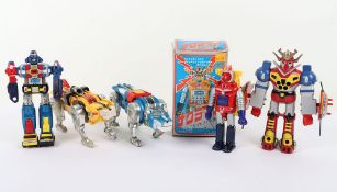 Vintage Japanese Die Cast loose and boxed Robots, Voltron action figures, 70s and 80s.  