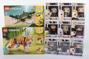 Two Lego Creator sets and Eighteen Vinyl Pop figures Funko,