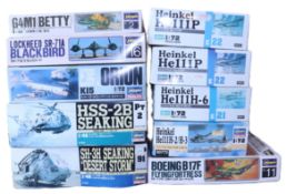 Ten Hasegawa 1:48 and 1:72 scale plastic model Aircraft kits,