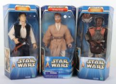 Three Star Wars 12 inch Action Figures Dolls Hasbro 2002 boxed.