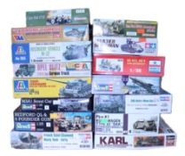 Collection of fifty-five 1:35 and other scale plastic model Army vehicles and Tank kits,