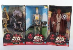 Three Star Wars Episode 1 12 inch Action Figures Dolls Boxed 2000 Hasbro.