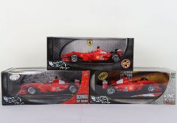 Three Hot Wheels Racing Ferrari Formula One 1:18 Scale Model Cars.