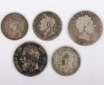 Selection of 19th century coins, 1819 Crown, 1821 Halfcrown, Gothic 1851 Florin, 