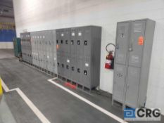 Lot of asst lockers including, (1) 20 door section GREEN, (4) 6 door 1/2 lockers DARK GRAY, (3) 6