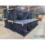 Lot of (42) 16 ft tear drop pallet rack uprights, (16 ft tall X 42 inch deep, 3 X 3 inch) (BLUE)