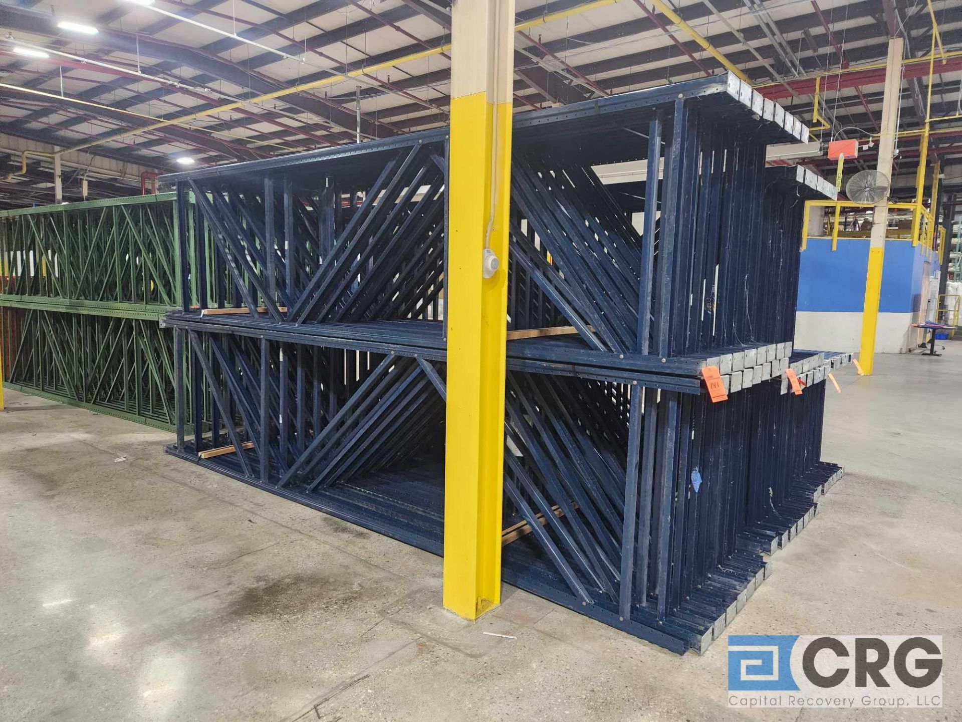 Lot of (30) 16 ft tear drop pallet rack uprights, (16 ft tall X 48 inch deep, 3 X 3 inch) (BLUE) - Image 2 of 2