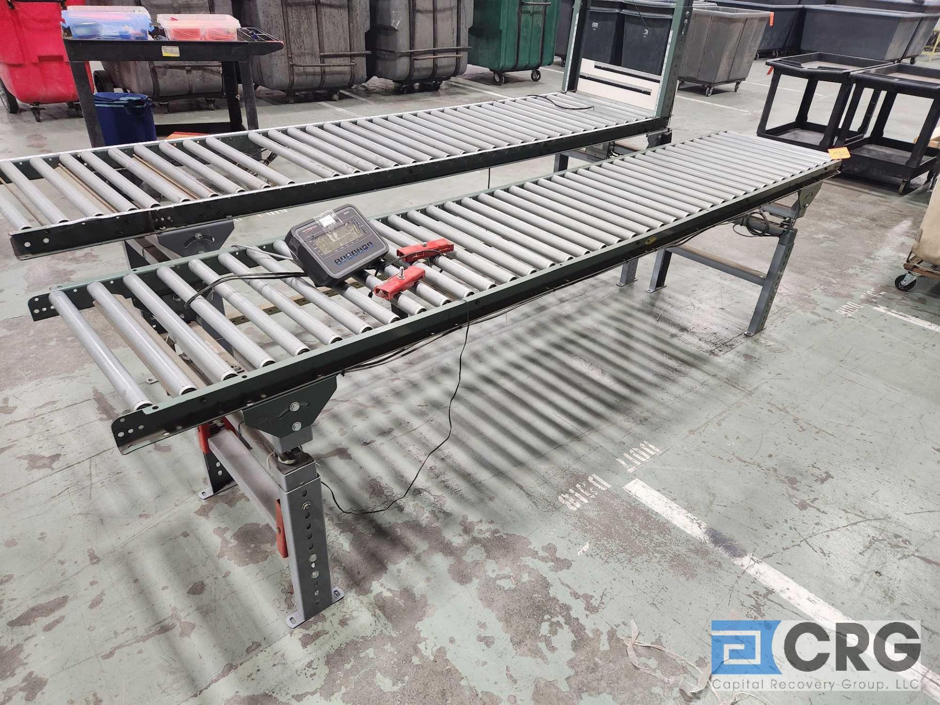 Lot of (2) 9 ft X 24 inch wide manual roller conveyor tables with Avery weightronix scale and - Image 2 of 6