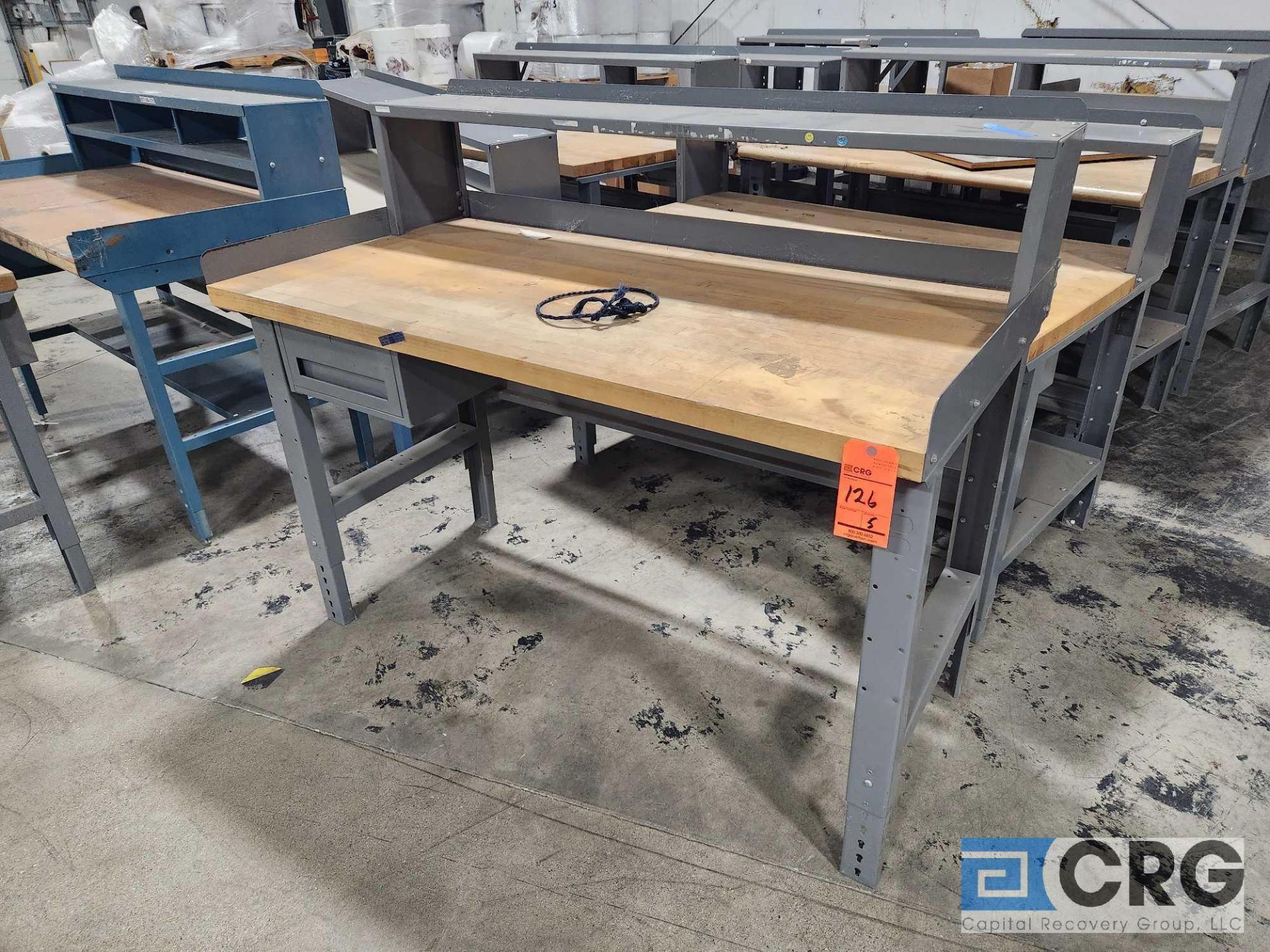 Lot of (2) asst workbenches with wood table tops - Image 2 of 6