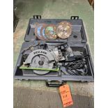 Skilsaw 7 1/4 inch worm drive saw m/n 77, s/n HD-465256 with case and extra blades