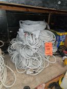 Lot of (9) 12/3 white 100 foot extension cords with triple tap