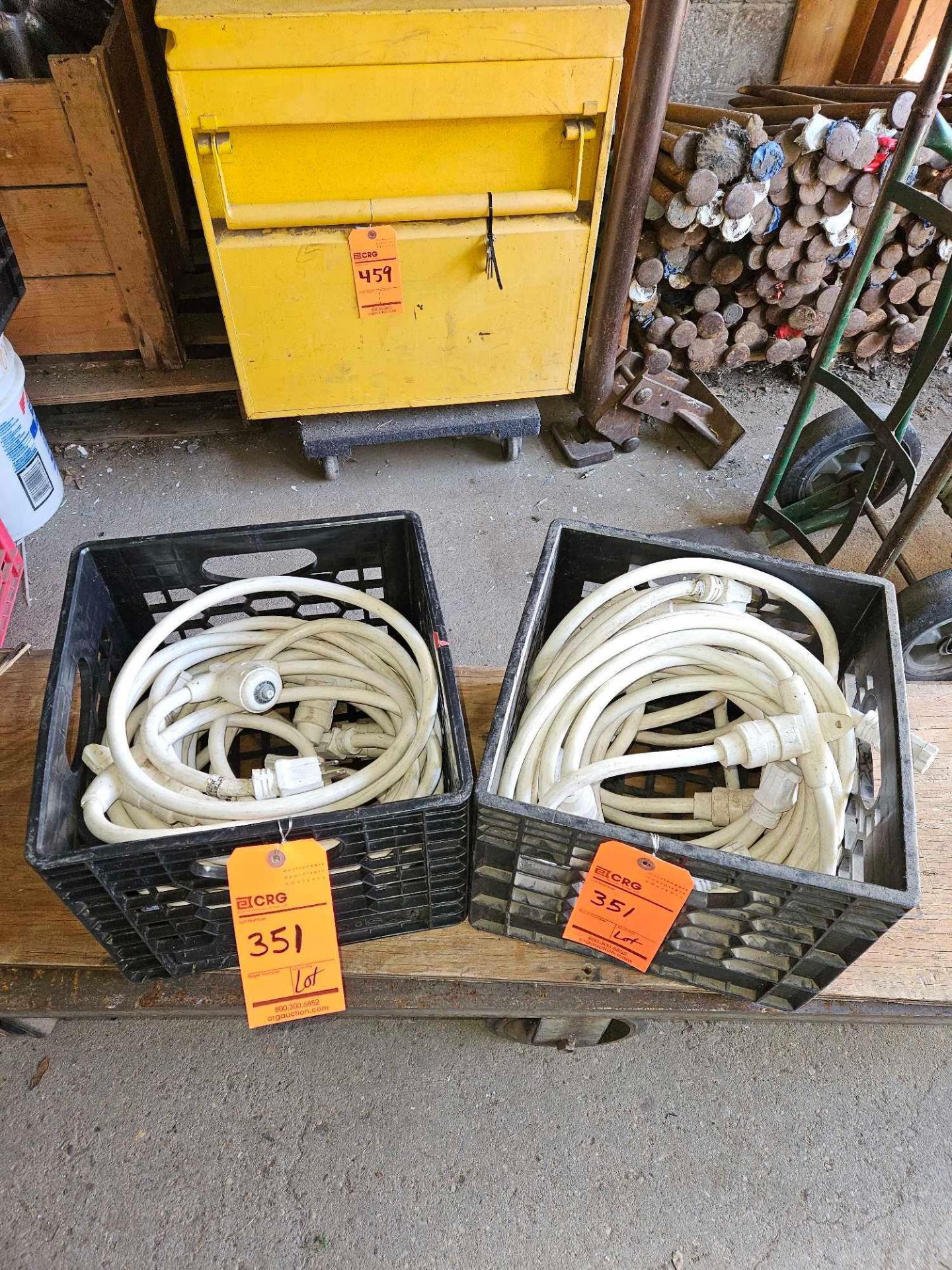Lot of (2) white 50 foot perimeter cords with 2 foot drop outlets every 10 feet