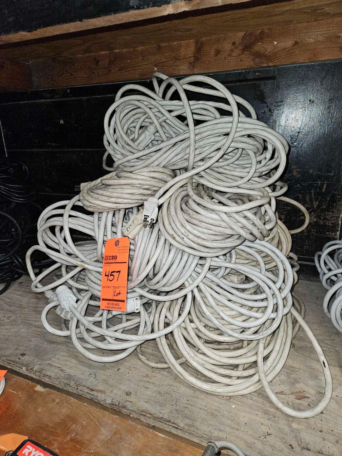 Lot of (11) 12/3 white 100 foot extension cords with single tap