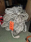Lot of (11) assorted 12/3 white extension cords with single tap, (VARIOUS LENGTHS 10 to 50 feet)