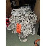 Lot of (11) assorted 12/3 white extension cords with single tap, (VARIOUS LENGTHS 10 to 50 feet)