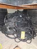 Lot of assorted 12/3 black extension cords with single tap, (2) 100ft, (1) 80ft, (4) 50ft, (30 40ft