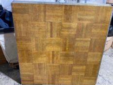 Lot of (42) 3ft x 3ft Sico lighter wood parquet dance floor sections, sanded and refinished, trim