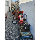 Assorted Lawnmowers (Walk Behind/Riding), Wheel Barrels, Blowers, Barrel Carts & Green Paddle Boat