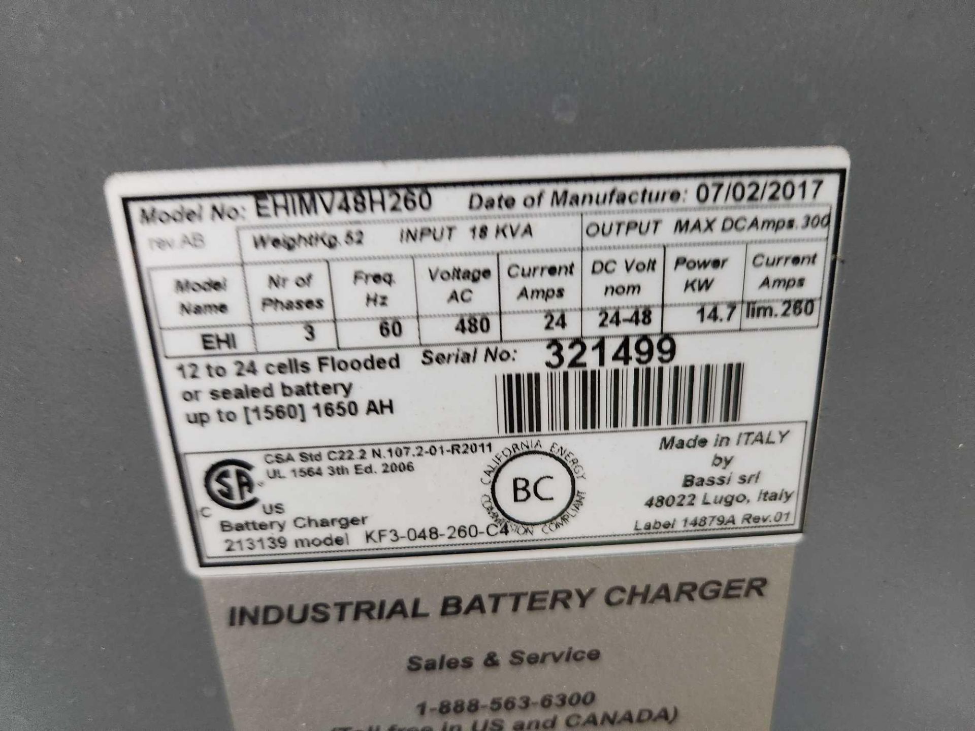 2017 GNB battery charger, mn EHIMV48H260, 3 phase with stand (CHARGER 3) (WAREHOUSE) - Image 3 of 3