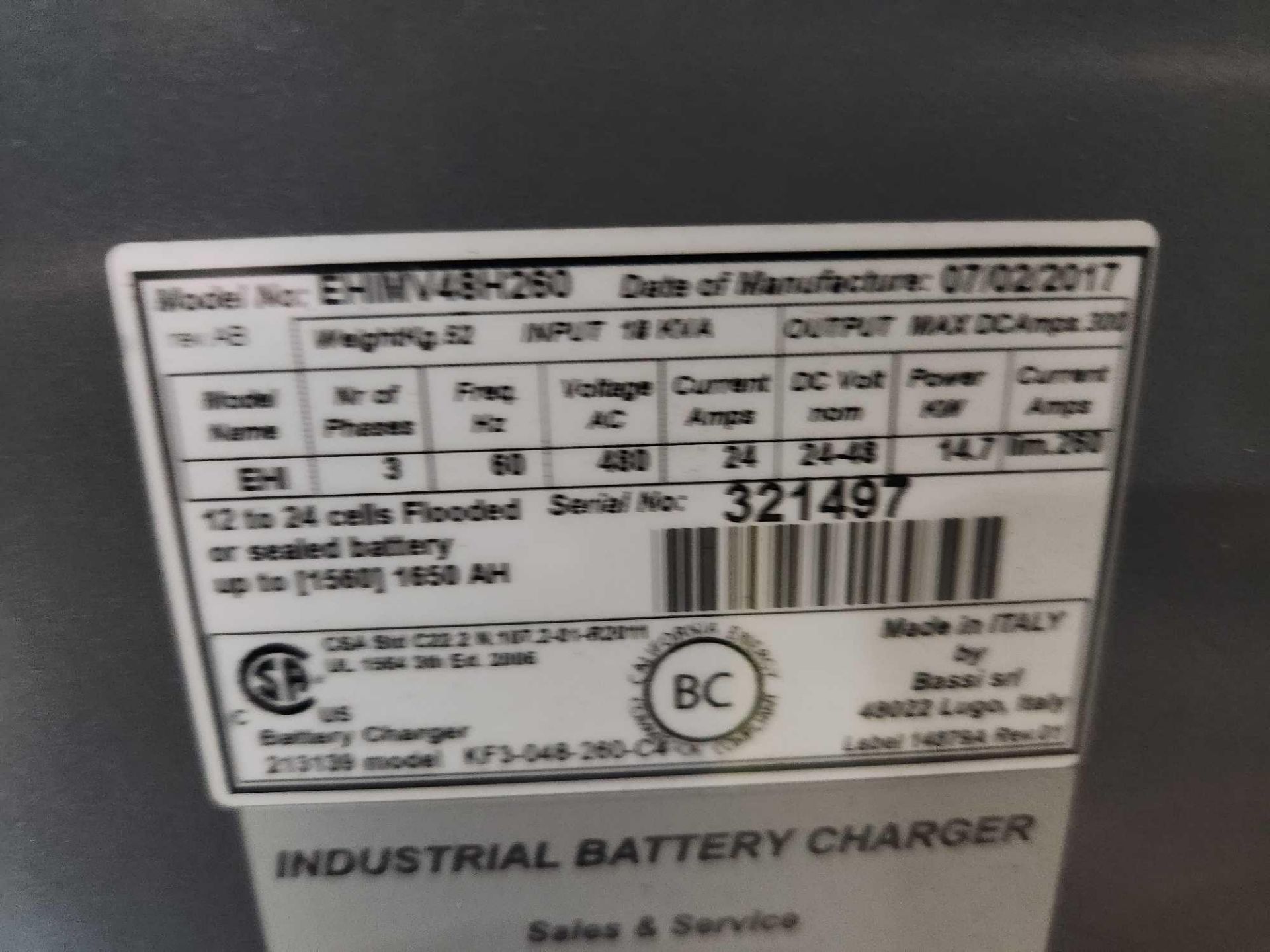2017 GNB battery charger, mn EHIMV48H260, 3 phase with stand (CHARGER 6) (WAREHOUSE) - Image 3 of 3