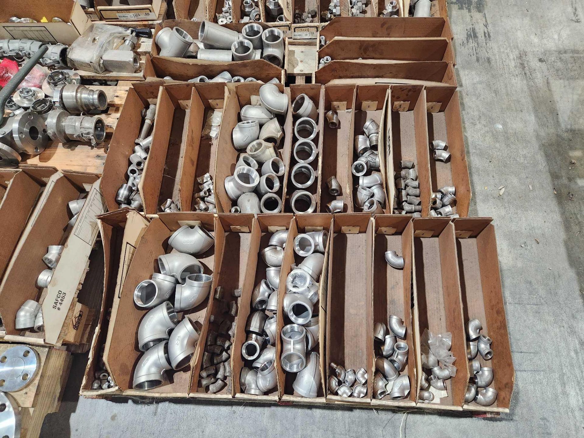 Lot asst stainless steel fittings, connectors, adapters, etc. (SORTED BY SIZE IN CARDBOARD BOXES), - Image 6 of 8