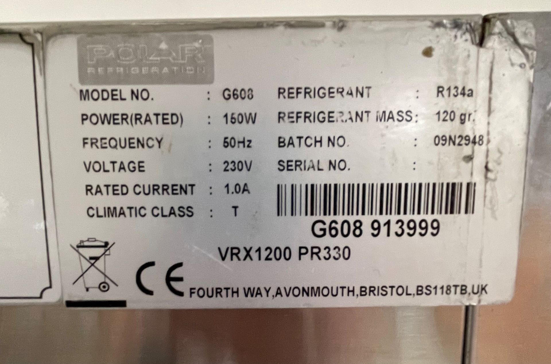 Polar G-Series Countertop Prep Fridge 5x 1/4GN. Dimensions 435(H) x 1200(W) x 330(D)mm. Dimensions - - Image 7 of 8