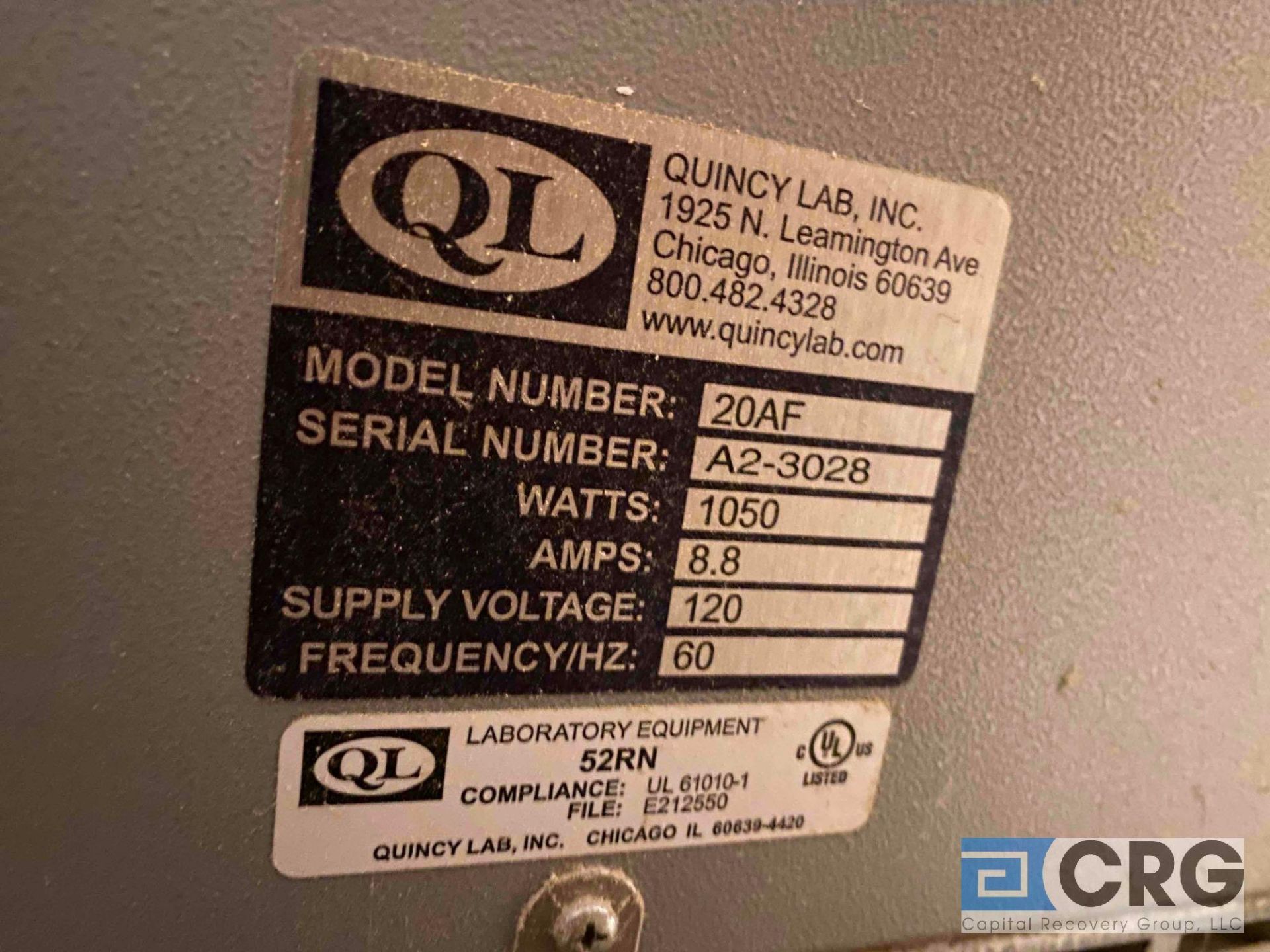 Quincy lab 20AF lab oven, 8.8amp 120v, SN A2-3028-LOCATED IN PINE VALLEY - Image 3 of 3
