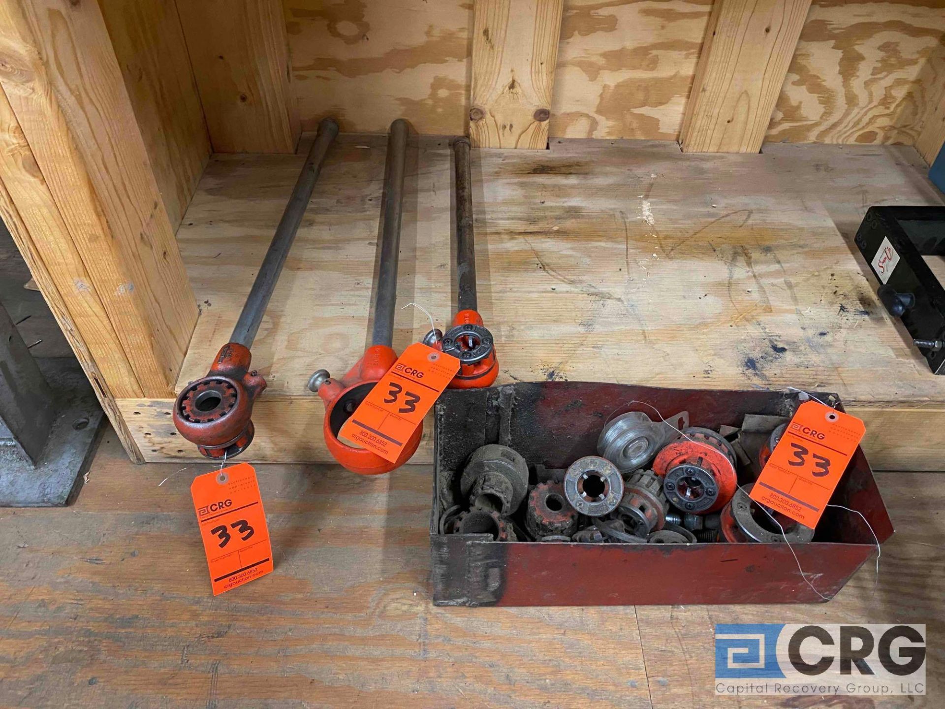Lot, including (3) Ridgid ratchet and handles, assorted cutting heads-LOCATED IN PINE VALLEY