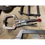 Lot of assorted C-clamps and torque-locking clamps