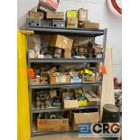 Lot of assorted wire, shelving and contents, (2) cabinets and contents, and wire transport dolly (