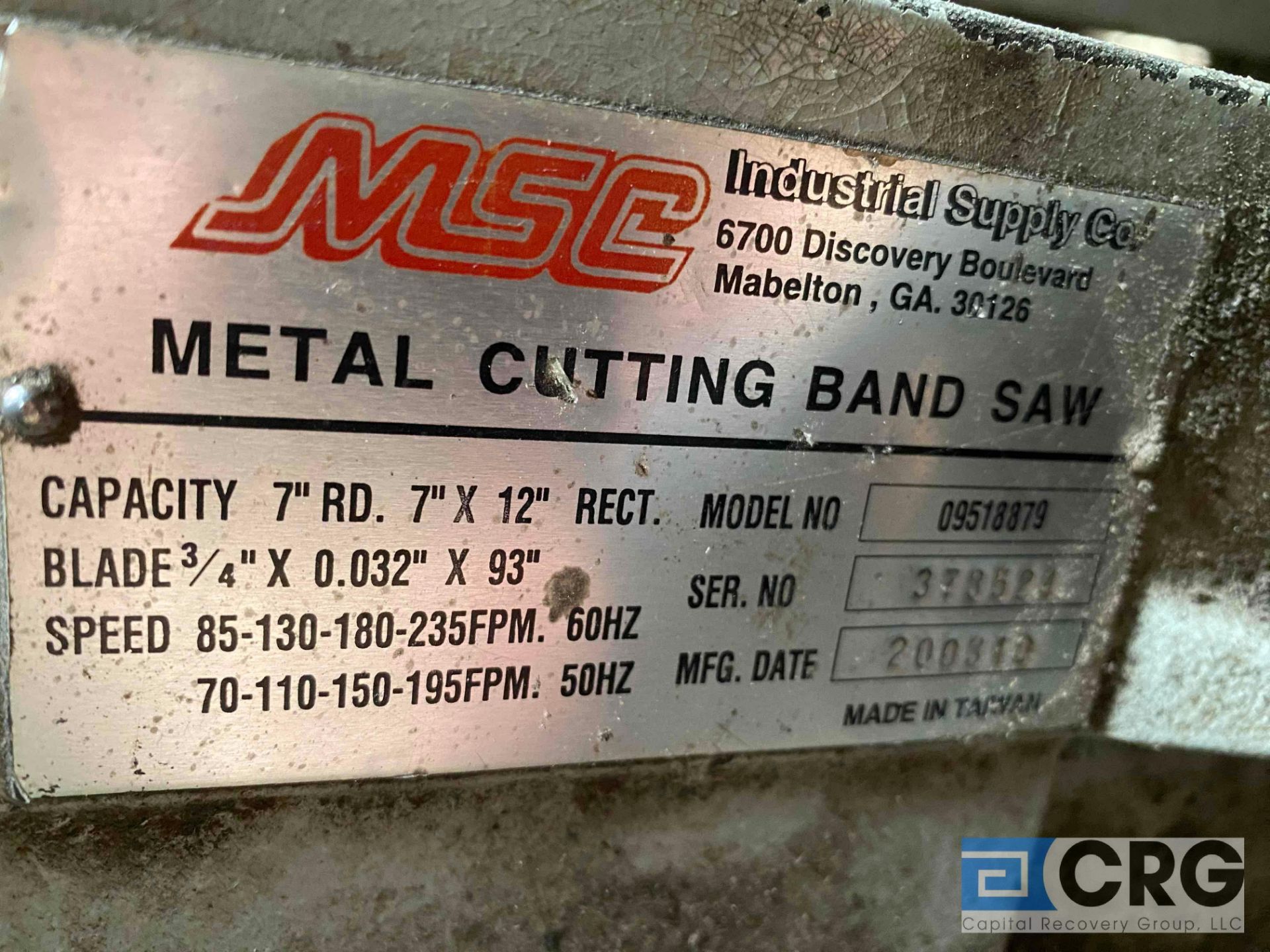 MSC manual combo horizontal band saw, 7in. x 12in. rectangle, 1hp, MN 09518879, SN 378523, (2003) - Image 2 of 4