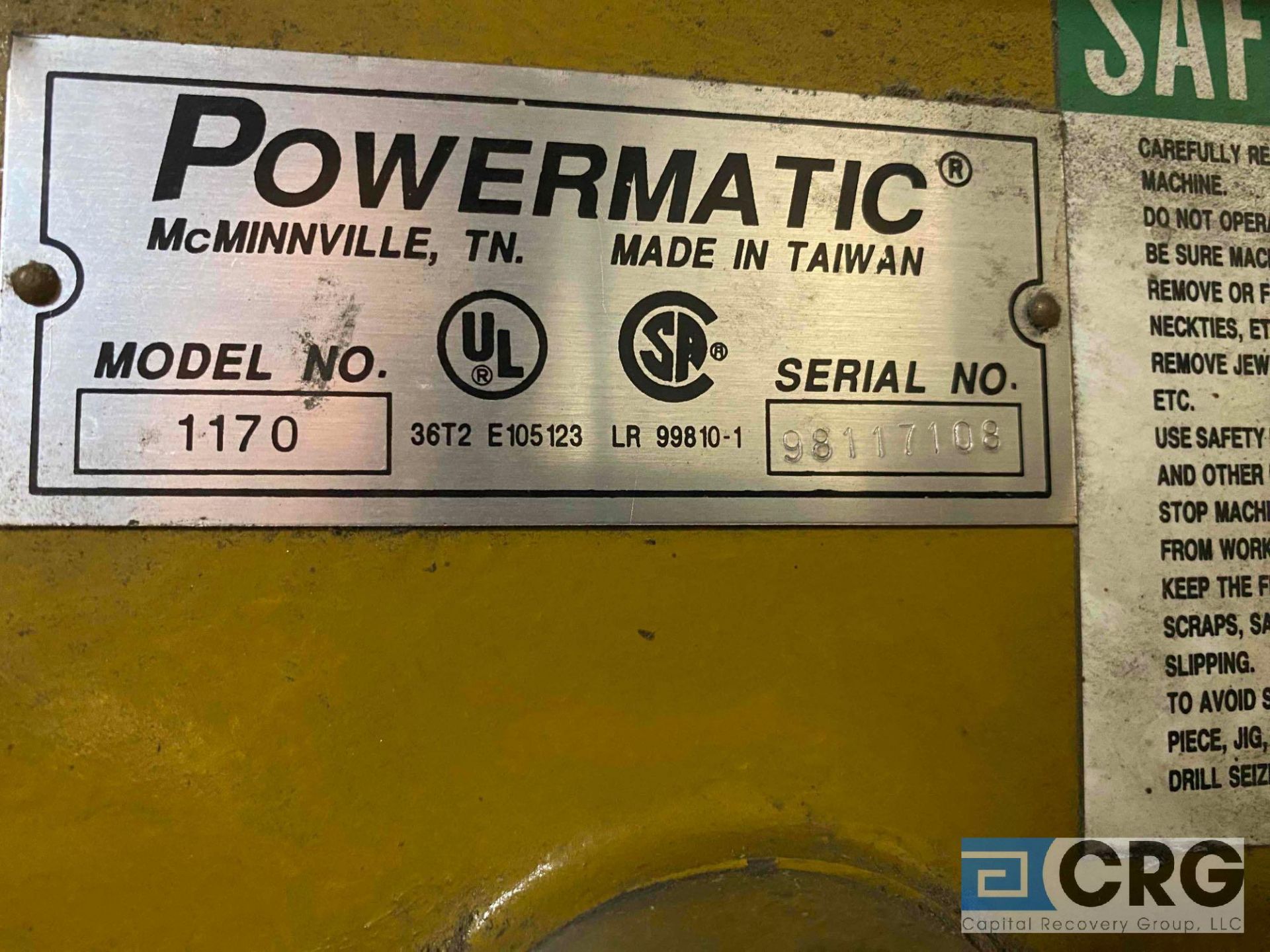 Powermatic 1170 drill press, 17in., 1hp, SN 98117108 - Bild 2 aus 2