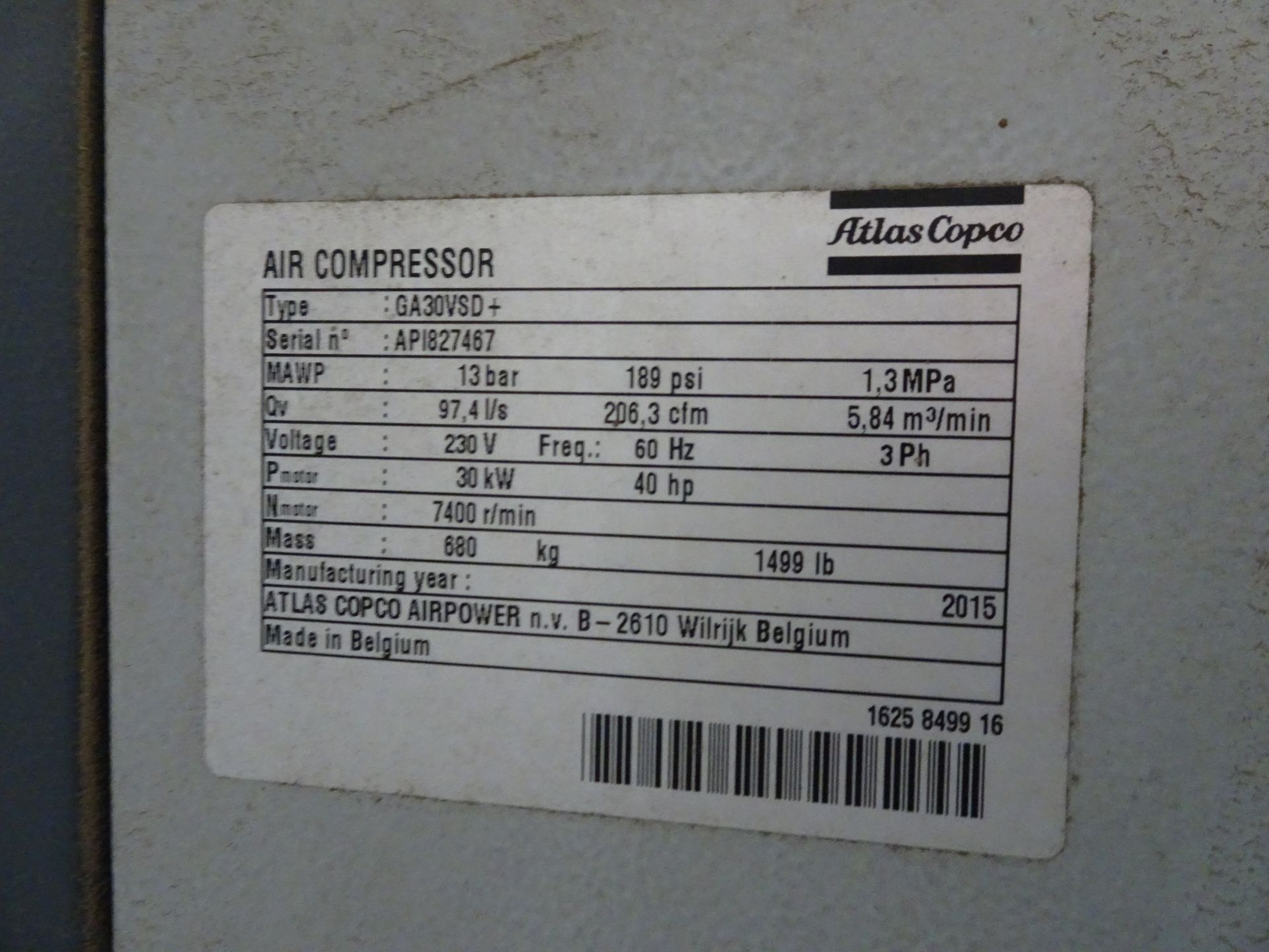 2015 Atlas Copco Rotary Screw Air Compressor - Bild 5 aus 5