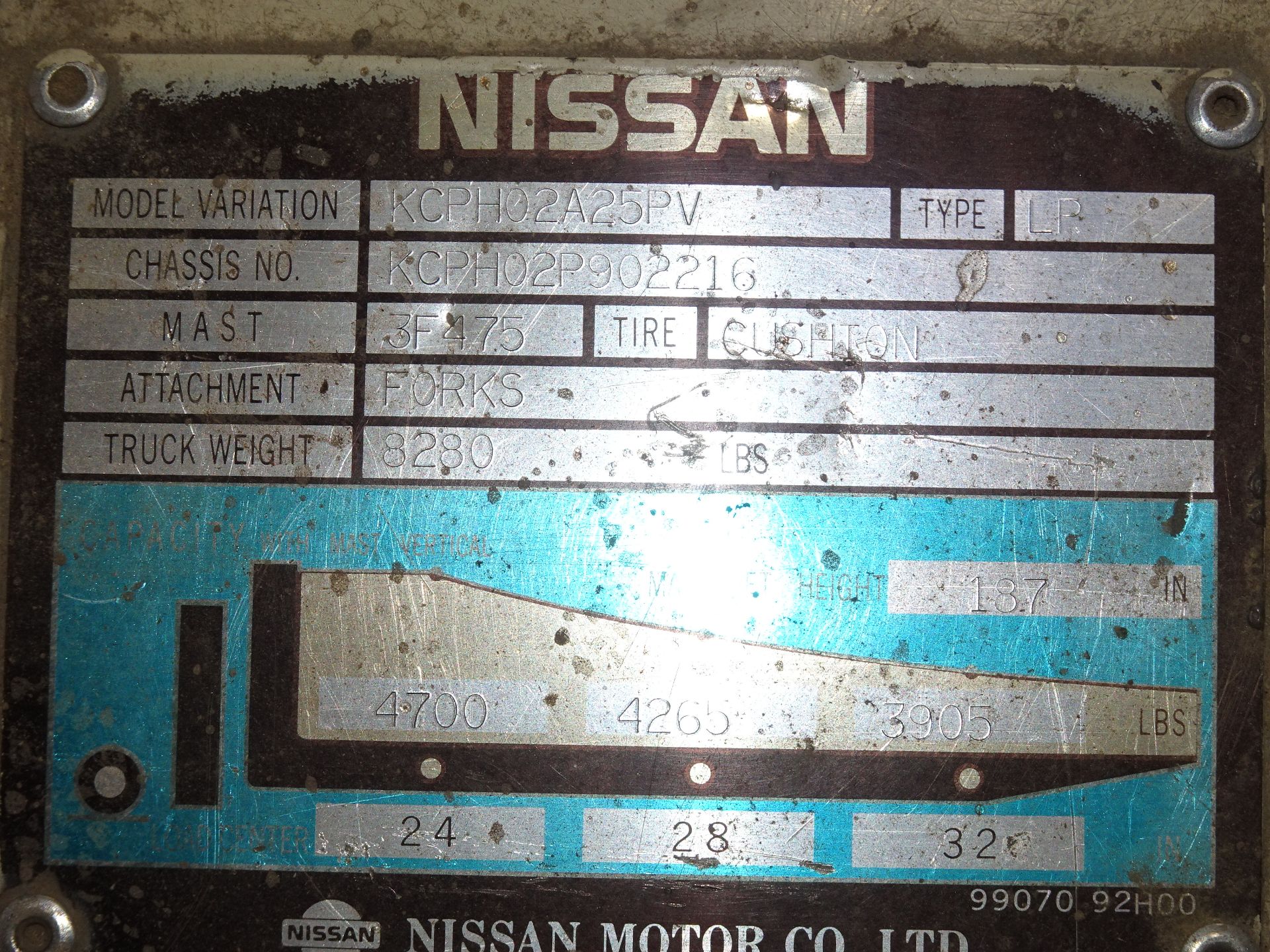 Nissan Model KCPH02A25PV 4700 lb Capacity LP Forklift - Image 3 of 4