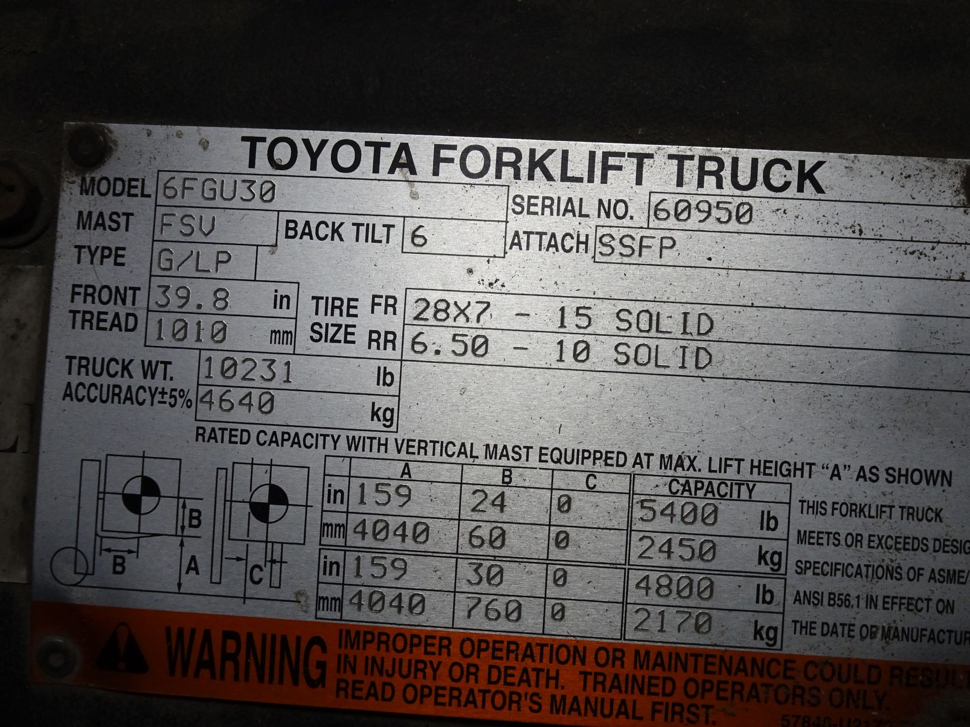 Toyota Model 6FGU30 5400 lb Capacity LP Forklift - Image 3 of 4