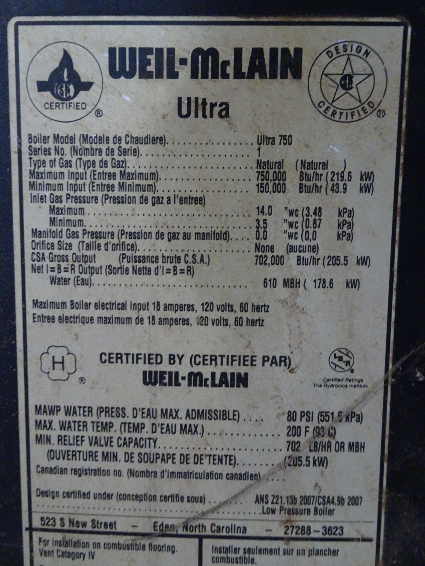 Weil-McLain Model Ultra 750 Boiler - Image 5 of 6