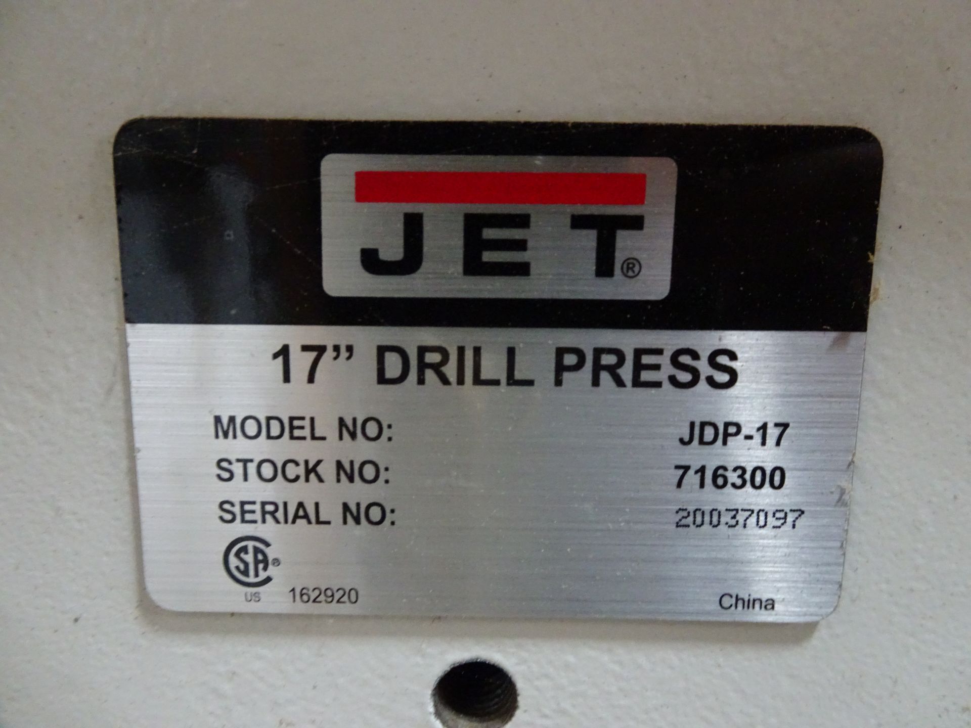Jet Model JDP-17 17" Drill Press, S/N 20037097 - Image 3 of 3